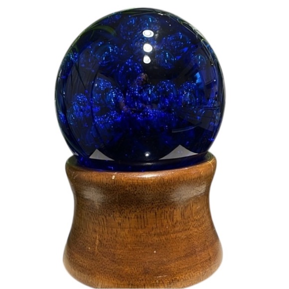 Art Sphere Paperweight Vintage MCM Cobalt Blue Glass Textured Bubbles 5x5 heavy - Picture 6 of 13